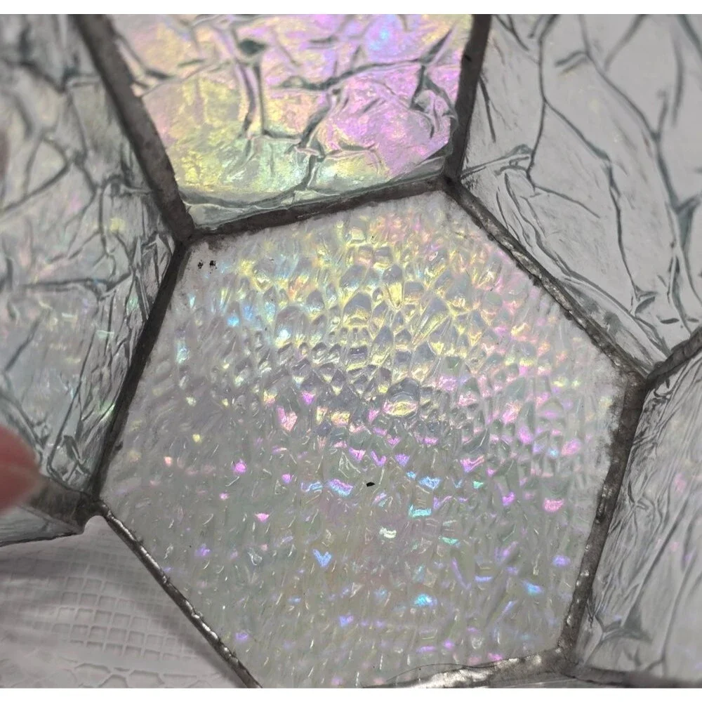 Vintage 3-slots Stained Glass Iridescent Bottom Modernist Votive Candle Holder